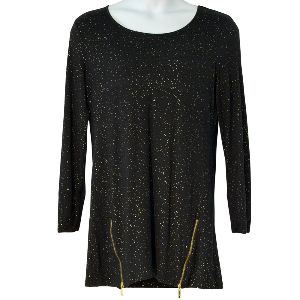 Soma Sz L Tunic or Lounge Dress Long Sleeve Zippers on Hem Black & Gold Glitter